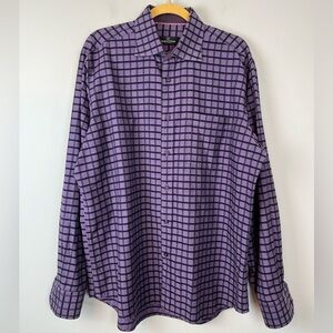 Bugatchi Uomo Purple Plaid Cotton Button Up Long Sleeves Shirt Large